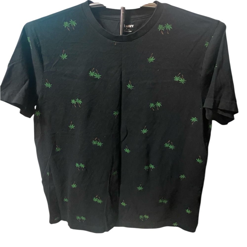 Old Navy Black Tee with Green Palm Design